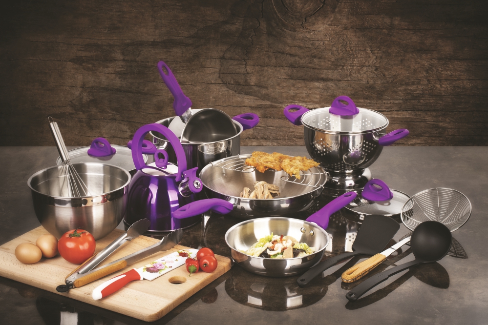 Panci Stainless Steel Cookware Set 18 Pcs - Purple
